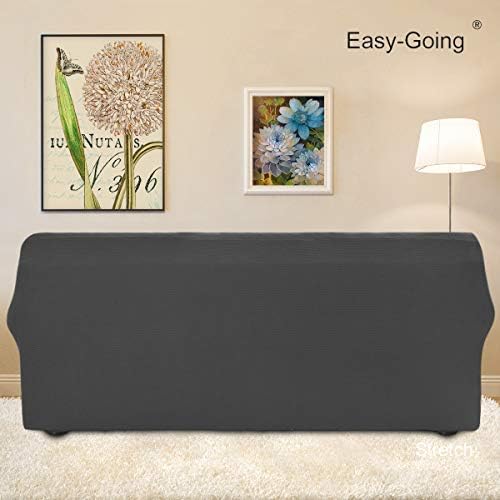 Easy-Going Stretch Oversized Sofa Slipcover 1-Piece Sofa Cover Furniture Protector Couch Soft with Elastic Bottom for Kids, Polyester Spandex Jacquard Fabric Small Checks Dark Gray