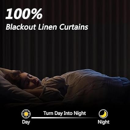 Guken Orange 100% Blackout Linen Curtains 108 Inch Length 2 Panels Set for Living Room Bedroom Back Tab Thermal Insulated Black Out Drapes Room Darkening Farmhouse Window Curtains 52x108