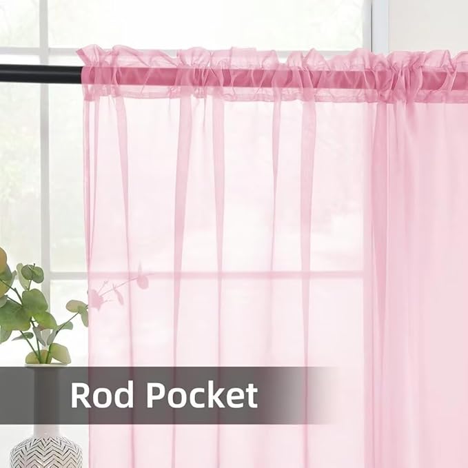 Youleyar Solid Sheer Rod Pocket Curtain Voile Draperies 2 Panels White Beige Black Grey Coffee 52 Inch Width 96 Inch Long 1 Pair for Kitchen Bedroom Children Living Room Yard (Pink, 52Wx96L)