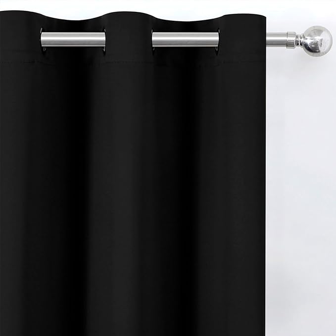 LEMOMO Blackout Curtains 52 x 90 Inch Long Black Curtains Set of 2 Panels Room Darkening Curtains for Bedroom and Living Room