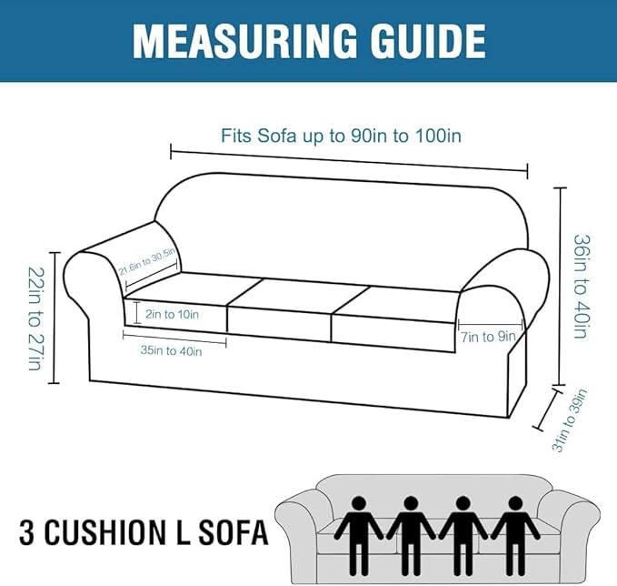 H.VERSAILTEX 4 Piece Stretch Sofa Covers for 3 Cushion Couch Covers for Living Room Furniture Slipcovers (Base Cover Plus 3 Seat Cushion Covers) Thicker Jacquard Fabric (Large Sofa, Sand)