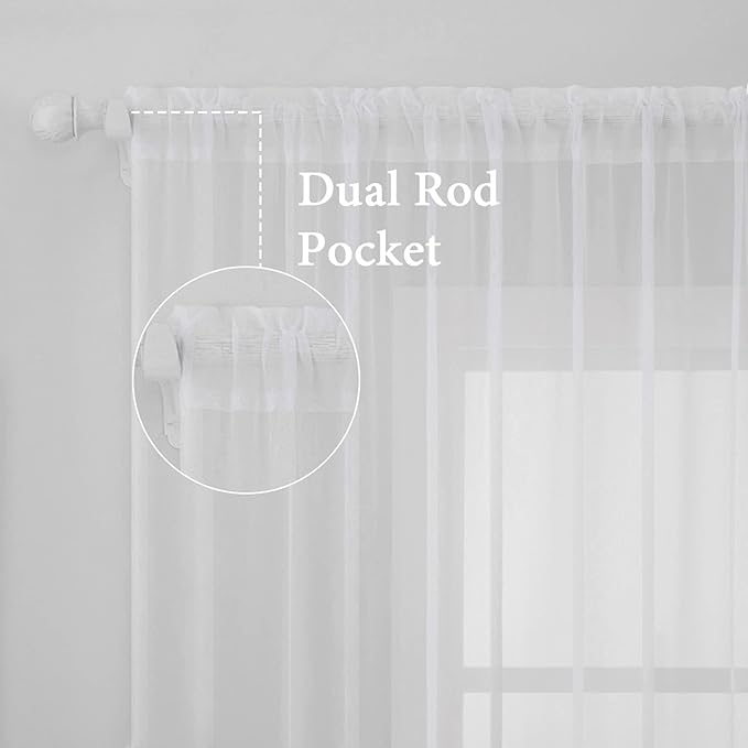 MIULEE 2 Panels Solid Color White Sheer Window Curtains Elegant Window Voile Panels/Drapes/Treatment for Bedroom Living Room (54 X 80 Inches White)