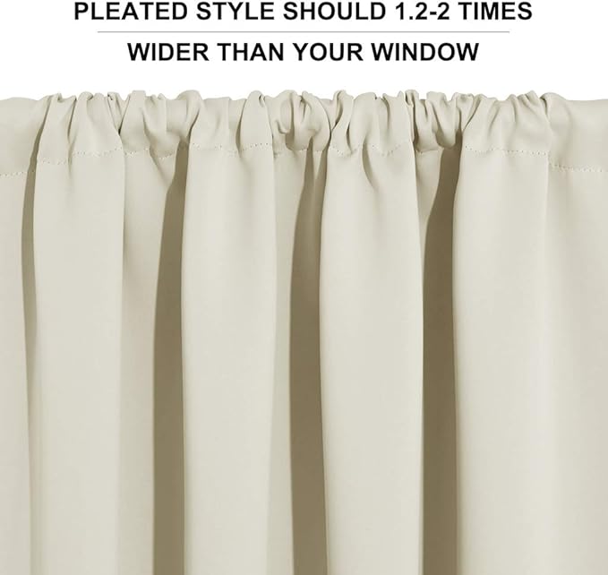 RYB HOME Small Window Curtains - Room Darkening Light Block Energy Efficient Privacy Drapes for Kitchen Dining Bedroom Bath Basement, W 42 x L 36 inches, Beige, 2 Panels