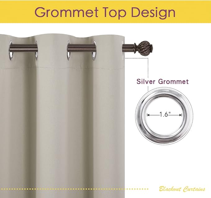 NICETOWN Blackout Draperies Curtains for Kids Room, Window Treatment Thermal Insulated Solid Grommet Blackout Drape Panels for Bedroom (Natural, Set of 2, 70 by 84 inches)