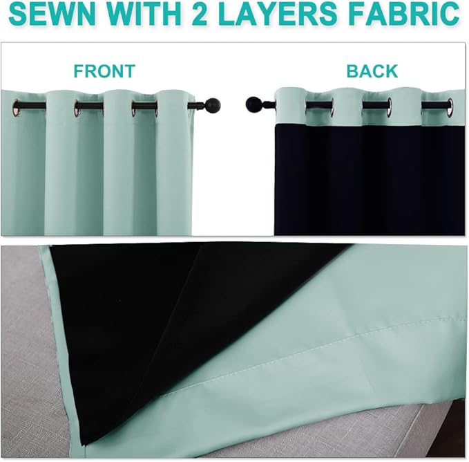 NICETOWN Full Shading Curtains for Windows, Super Heavy-Duty Black Lined Blackout Curtains for Bedroom, Privacy Assured Window Treatment (Aqua Blue, Pack of 2, 62 inches W x 95 inches L)