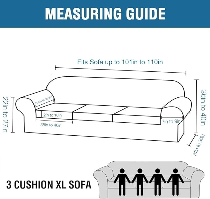 H.VERSAILTEX 4 Piece Stretch Sofa Covers for 3 Cushion Couch Covers for Living Room Furniture Slipcovers (Base Cover Plus 3 Seat Cushion Covers) Upgraded Thicker Jacquard Fabric (XL Sofa, Caramel)