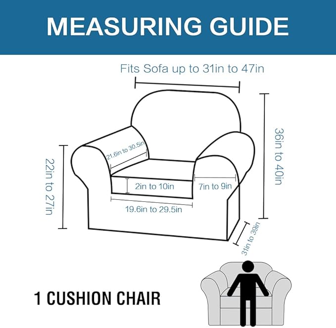 H.VERSAILTEX High Stretch Chair Cover Chair Slipcover 2 Piece Couch Shield Furniture Cover/Protector Soft with High Spandex Jacquard Checked Pattern Fabric (Chair, Dusty Blue)