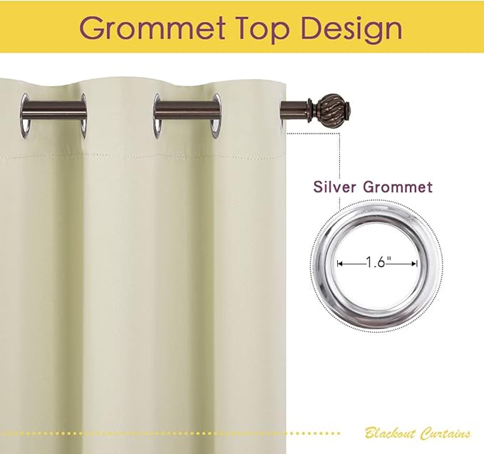 NICETOWN Room Darkening Draperies Window Curtain Panels, Thermal Insulated Grommet Room Darkening Curtains for Bedroom (Beige, 2 Panels, W70 x L72 -inch)