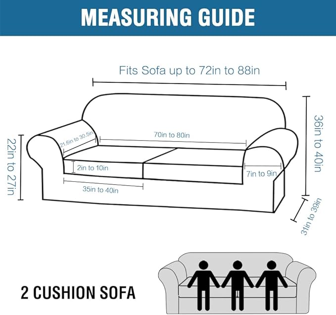 H.VERSAILTEX 3 Piece Stretch Sofa Covers for 2 Cushion Sofa Couch Covers for Living Room Sofa Slipcovers (Base Cover Plus 2 Seat Cushion Covers) Thicker Jacquard Fabric(Large Sofa, Loden Frost)