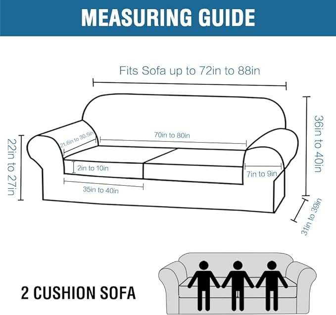 H.VERSAILTEX 3 Piece Stretch Sofa Covers for 2 Cushion Sofa Couch Covers for Living Room Sofa Slipcovers (Base Cover Plus 2 Seat Cushion Covers) Thicker Jacquard Fabric(Large Sofa, Natural)