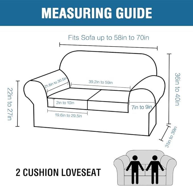 H.VERSAILTEX 3 Piece Stretch Sofa Covers for 2 Cushion Loveseat Couch Covers for Living Room Sofa Slipcovers (Base Cover Plus 2 Seat Cushion Covers) Thicker Jacquard Fabric(Medium Sofa, Natural)
