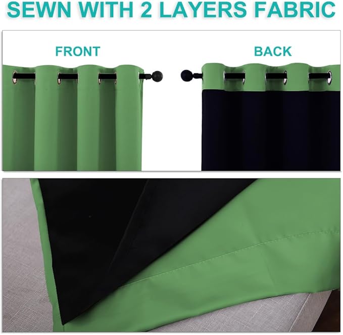 NICETOWN 100% Blackout Curtains 54 inches Long, Forest Green, 1 Pair, 42 inches Width Each Panel, Double-Deck Completely Blackout Window Treatment Thermal Insulated Lined Drapes for Small Window