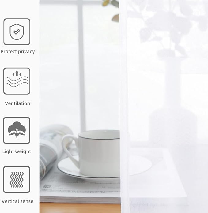 youleyar Sheer Rod Pocket Curtain Voile Draperies 2 Panels White Beige Black Grey Coffee 52 Inch Width 72 Inch Long 1 Pair for Kitchen Bedroom Children Living Room Yard (Optical White,52Wｘ72L)