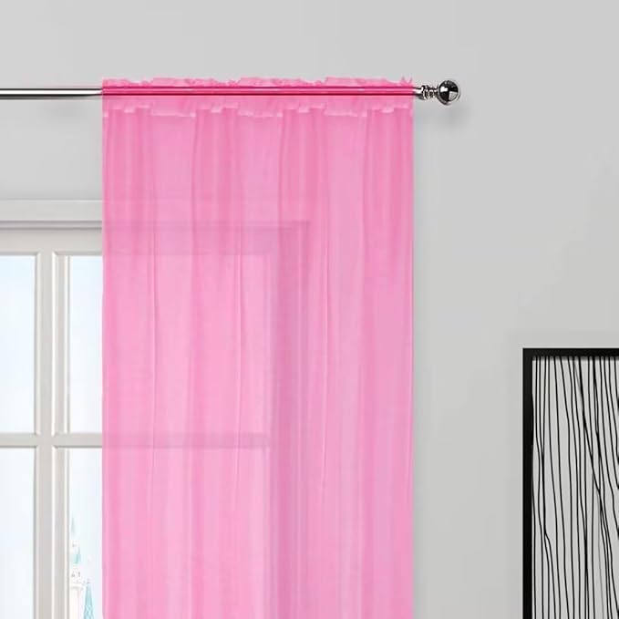 SpaceDresser Basic Rod Pocket Sheer Voile Window Curtain Panels Pink 1 Pair 2 Panels 70 Width 108 Inch Long for Kitchen Bedroom Children Living Room Yard（Pink, 70W x 108L）