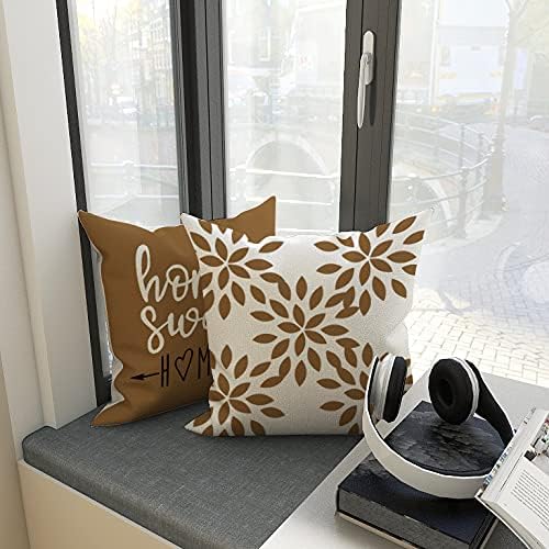YCOLL Pillow Covers 20x20 Set of 4, Modern Sofa Throw Pillow Cover, Decorative Outdoor Linen Fabric Pillow Case for Couch Bed Car， Light Brown