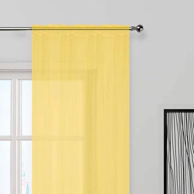 SpaceDresser Yellow Sheer Curtains 4 Panels Rod Pocket Semi-Sheer Curtain 63 Inches Long Light Filtering Voile Window Drapes for Bedroom Living Room Kitchen, Each 52W x 63L