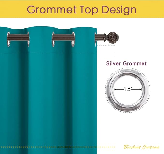 NICETOWN Thermal Insulated Peacock Teal Curtains for Living Room, Window Treatment Solid Grommet Room Darkening Drape Panels for Bedroom (Set of 2, 70 by 95 inches Long)