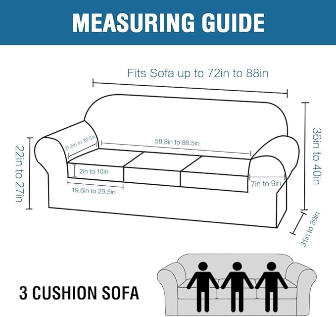 H.VERSAILTEX 4 Piece Stretch Sofa Covers for 3 Cushion Couch Covers for Living Room Furniture Slipcovers (Base Cover Plus 3 Seat Cushion Covers) Upgraded Thicker Jacquard Fabric (Sofa, Rust)