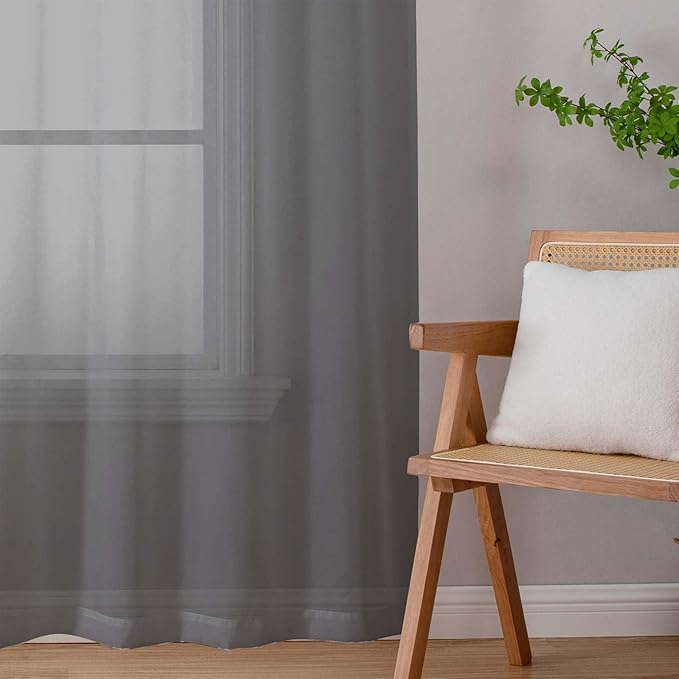 Sheer Grey Curtains for Bedroom Living Room 63 Inch Length 2 Panels, Airy Soft Light Filtering Sheer Dining Room Curtains, Modern Rod Pocket Drapes, Grey, Each 42" Wx63 L Inches