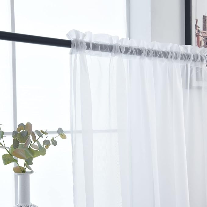 SpaceDresser Basic Rod Pocket Sheer Voile Window Curtain Panels White 1 Pair 2 Panels 70 Width 108 Inch Long for Kitchen Bedroom Children Living Room Yard(White,70 W x 108 L)