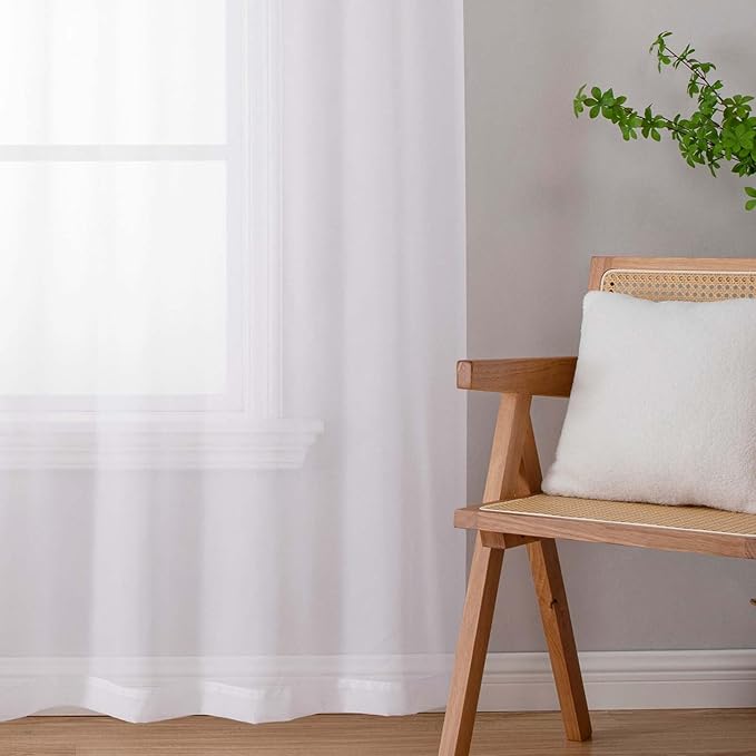 White Sheer Curtain for Bedroom Living Room 78 Inches Long 2 Panels Set, Solid Soft Airy Light Filtering Sheer Window Curtains, Modern Rod Pocket Door Curtain, White, 42" Wx78 L Inches