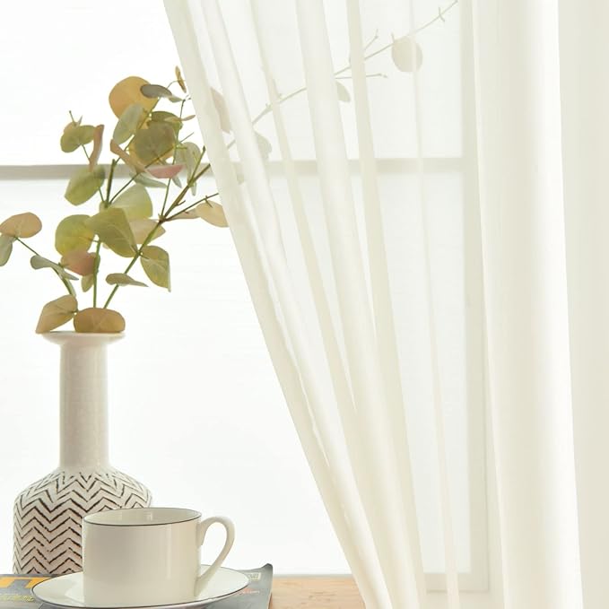 SpaceDresser Basic Rod Pocket Sheer Voile Window Curtain Panels White 1 Pair 2 Panels 42 Width 72 Inch Long for Kitchen Bedroom Children Living Room Yard(Ivory,42 W x 72 L)
