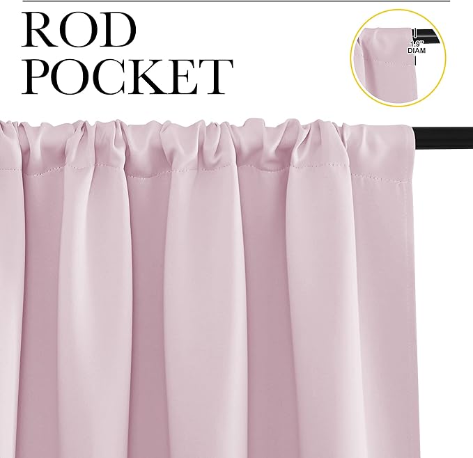 NICETOWN Blackout Curtains for Living Curtains, Baby Pink, 2 Panels, 42 by 72, Room Darkening Window Curtain Panels, Easy-Care Solid Thermal Insulated Draperies/Drapes for Daughter Room