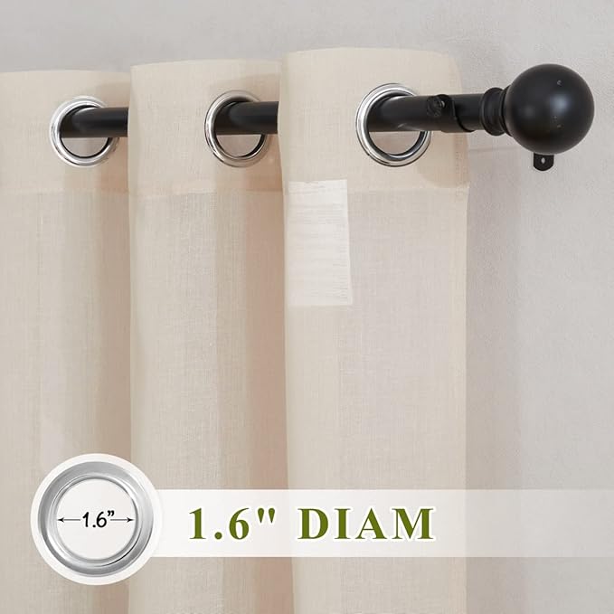 NICETOWN Beige Linen Curtains 63 inch Length 2 Panels, Grommet Flax Semi Sheer Linen Blend Curtains & Drapes Privacy with Light Filtering Window Drapes for Nursery, W36 x L63, 2 Pieces