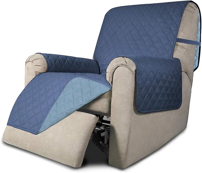Easy-Going Recliner Sofa Slipcover Reversible Sofa Cover Water Resistant Couch Cover Furniture Protector with Elastic Straps for Pets Kids Children Dog Cat (Recliner, Dark Blue/Light Blue)