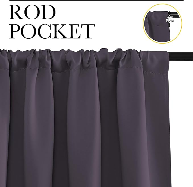 NICETOWN Blackout Curtains for Bedroom, Blackout Curtain Panels, Greyish Purple, 1 Pair, 62 by 63-inch, Window Treatment Energy Saving Thermal Insulated Solid Rod Pocket Blackout Drapes/Draperies