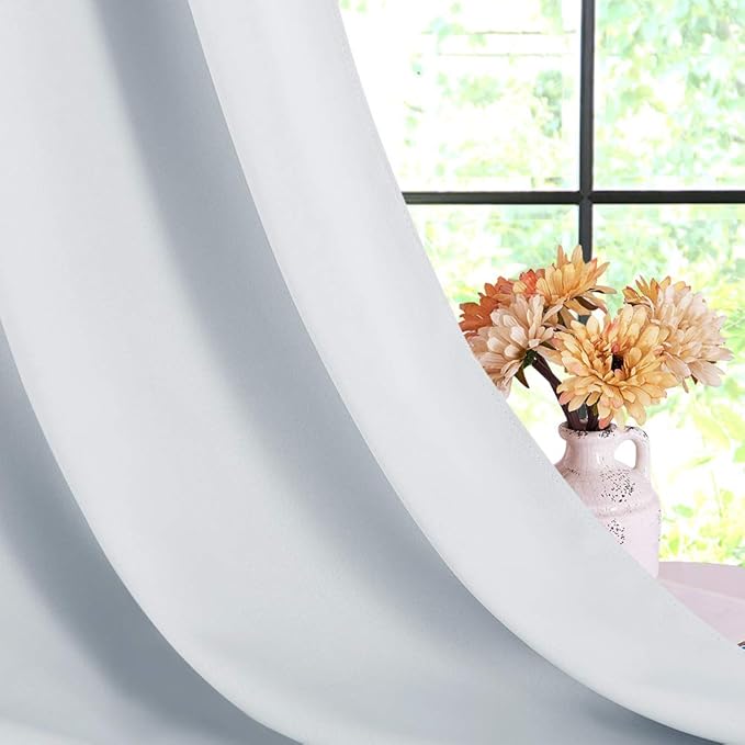 NICETOWN Room Darkening Curtain Panels for Bedroom -Easy-Care Solid Thermal Insulated Grommet Room Darkening Draperies/Drapes (Greyish White, 2 Panels, W70" X L72")