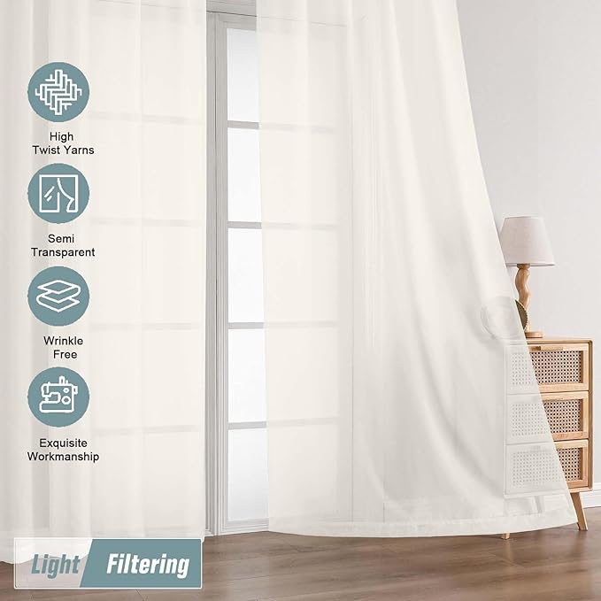 Extra Wide Ivory Sheer Curtains 120 Inches Long, Extra Long Light Filtering Modern Patio Curtains for Sliding Glass Door, Rod Pocket Voile Drapes for Living Room, 2x59Wx120L Inches, 10FT, 2PCS