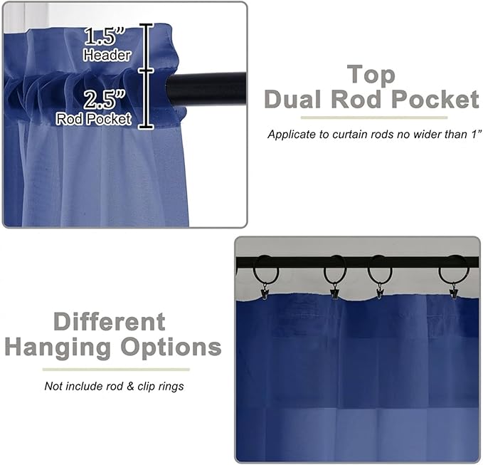 Sheer Curtains 84 Inches Long 2 Panels Set for Bedroom Living Room, Soft Airy Light Filtering Modern Solid Rod Pocket Drapes Window Treatments, Royal Blue, Each 42" W x 84" L