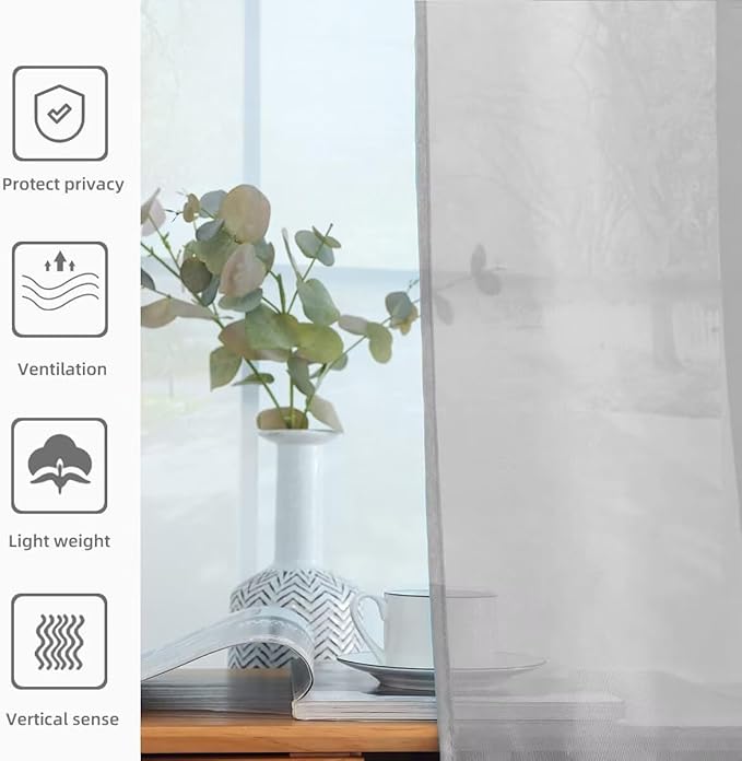 youleyar Solid Sheer Rod Pocket Curtain Voile Draperies 2 Panels White Beige Black Grey Ivory 52 Inch Width 84 Inch Long 1 Pair for Kitchen Bedroom Children Living Room Yard (Silver Grey,52Wｘ84L)