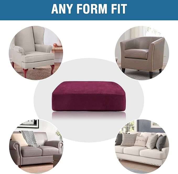 H.VERSAILTEX Velvet Stretch Couch Cushion Cover Plush Cushion Slipcover for Chair Loveseat Sofa Cushion Furniture Protector Seat Cushion Sofa Cover (2 Piece Large Sofa Cushion Covers, Burgundy)