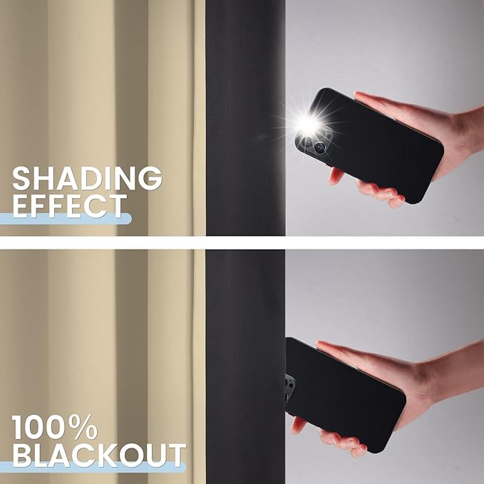 SimpleHome 100% Blackout Curtains for Bedroom,Thermal Insulated Beige Grommet Window Drapes Room Darkening Curtains for Living Room with Black Back,42 x 45 Inch,2 Panels