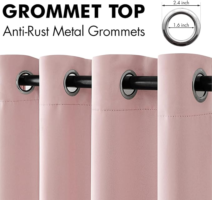 MIULEE Light Pink Room Darkening Curtains Thermal Insulated Drapes Solid Window Treatment Set Grommet Top Light Blocking Blackout Curtain for Living Room/Bedroom 2 Panels 66 x 84 inch Baby Pink