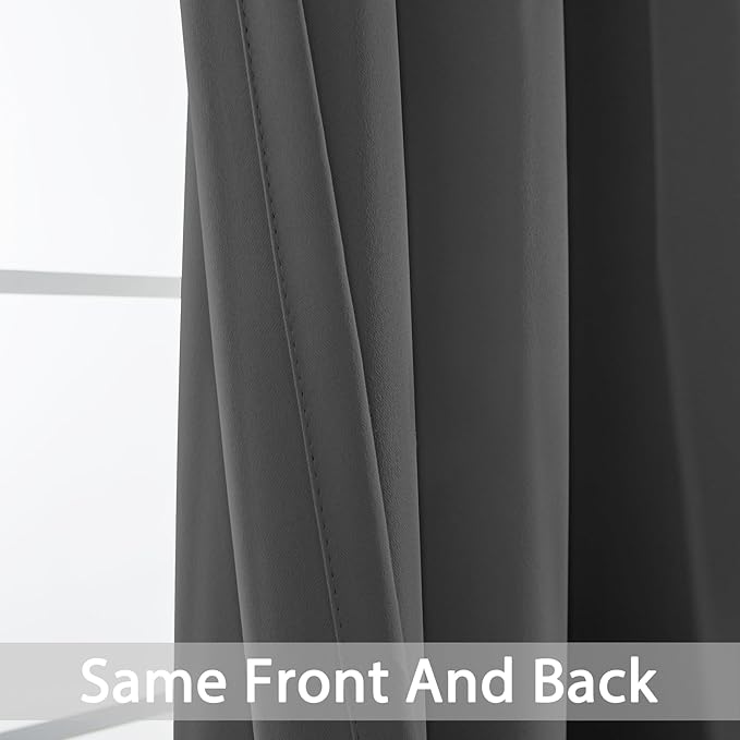 Yakamok Blackout Grey Curtains for Bedroom/Living Room Thermal Insulated, 52" Wide x 63" Long Each Panel,Grommet Top (Set of 2 Panels, Charcoal Grey)