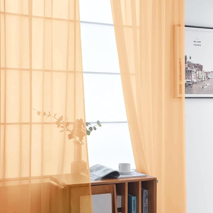 SpaceDresser Sheer Voile Window Treatment Rod Pocket Curtain Panels for Kitchen Bedroom Living Room Drapes Sunlight Filtering Privacy Semi Home Decor Assorted (Beige, 52 W x 72 L)