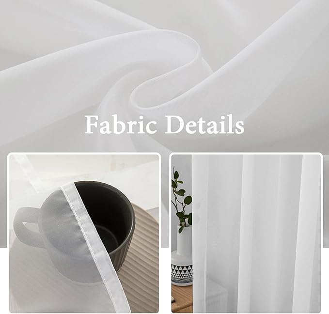 MIULEE White Window Sheer Curtains for Bedroom Living Room Solid Elegant Net Drapes 2 Panels Width 42 x Length 63 Inches