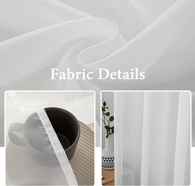 MIULEE 2 Panels Solid Color White Sheer Window Curtains Elegant Window Voile Panels/Drapes/Treatment for Bedroom Living Room (54 X 104 Inches White)