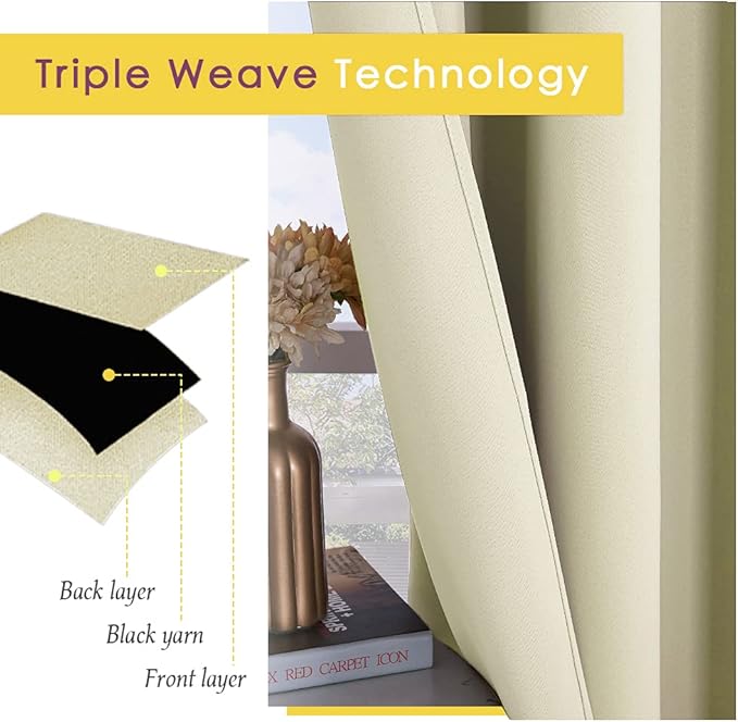 NICETOWN Room Darkening Curtain Panels for Cafe, Thermal Insulated Grommet Room Darkening Draperies/Drapes for Window (Beige, 2 Panels, W70 x L63 -inch)