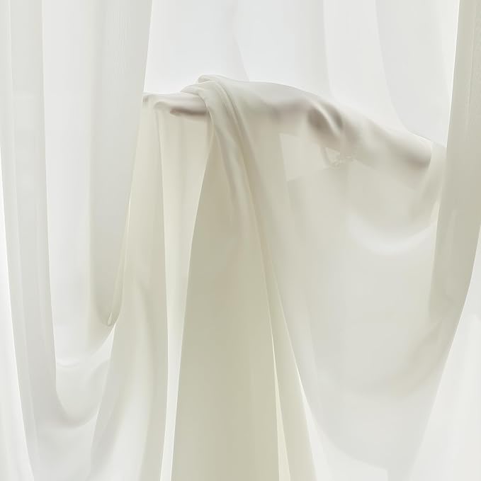 FMFUNCTEX Sheer Non-See-Through Netural Beige Curtains for Bedroom, Faux Silk that Let Light Curtains 108 inches Long Light Filtering Privacy Sheer Drapes for Living Room, Rod Pocket 2 Panels Set