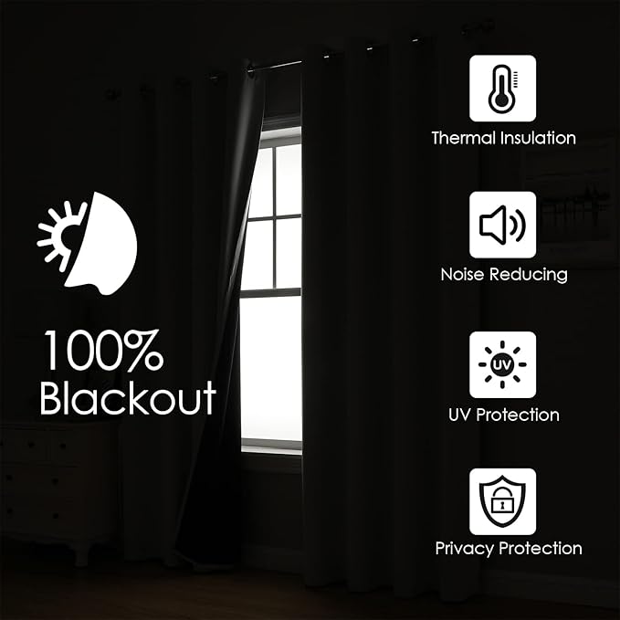 ChrisDowa 100% Blackout Curtains 84 inch Long for Bedroom with Black Liner, Extra Wide 2 Thick Layers Total Blackout Thermal Insulated Grommet Window Curtains 2 Panels Set (Aqua, 60 x 84 Inch)