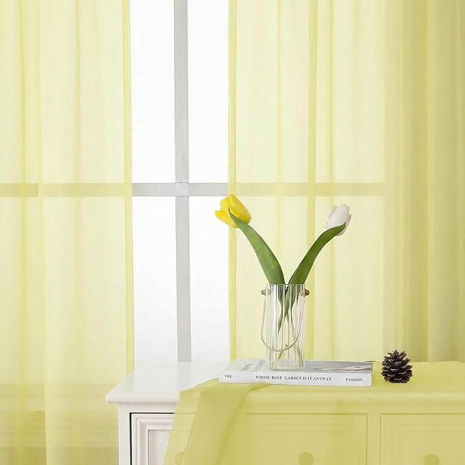 Lecloud Goose Yellow Sheer Curtains 96 Inches Long 2 Panels, Rod Pocket Light Filtering Window Curtains for Living Room Bedroom Dining Room, Voile Airy Balcony Drapes, Each Panel 42" W x 96" L