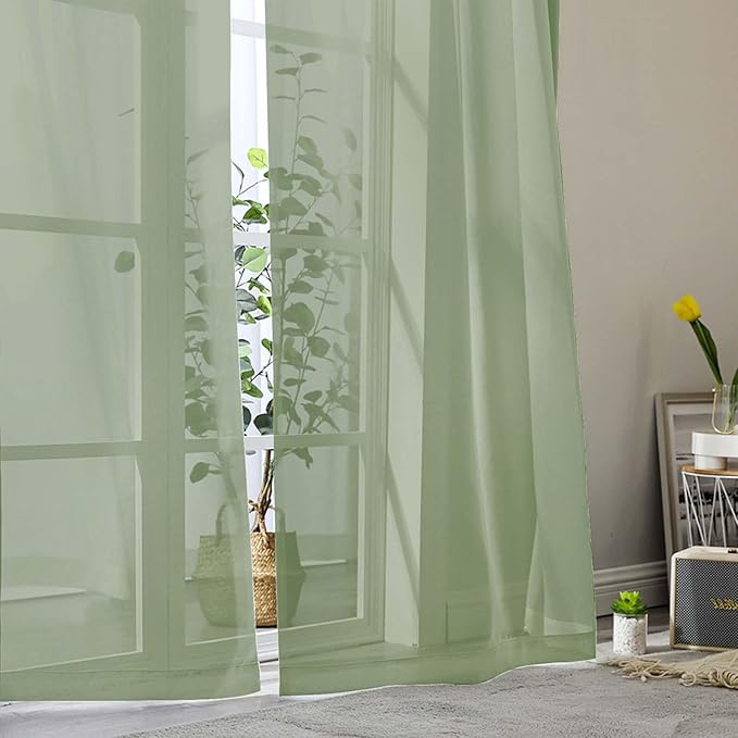 Sage Green Sheer Curtains for Bedroom Living Room 96 Inches Long 2 Panels, Modern Airy Soft Lightweight Rod Pocket Light Filtering Sheer Curtains Drapes, Sage Green, Each 42" Wx96 L Inch