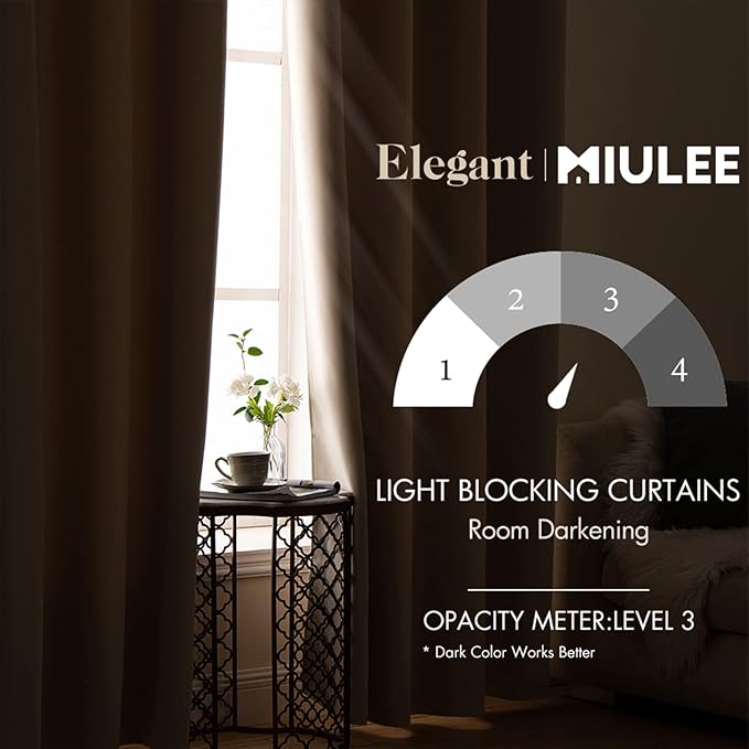 MIULEE Room Darkening Curtains Thermal Insulated Drapes Solid Window Treatment Set Grommet Top Light Blocking Blackout Curtain for Living Room/Bedroom 2 Panels 42 x 63 inch Beige