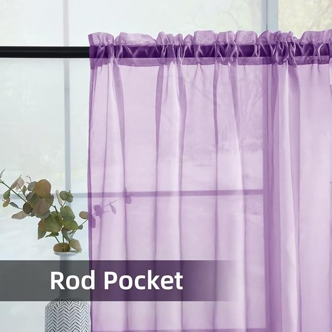 youleyar Solid Sheer Rod Pocket Curtain Voile Draperies 2 Panels White Beige Black Grey Coffee 52 Inch Width 72 Inch Long 1 Pair for Kitchen Bedroom Children Living Room Yard (Lavender,52Wｘ72L)