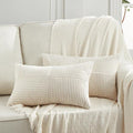 Fancy Homi 2 Packs Cream Lumbar Decorative Throw Pillow Covers 12x20 Inch for Living Room Couch Bed Sofa, Rustic Farmhouse Boho Home Decor, Soft Striped Corduroy Rectangle Accent Cushion Case 30x50 cm