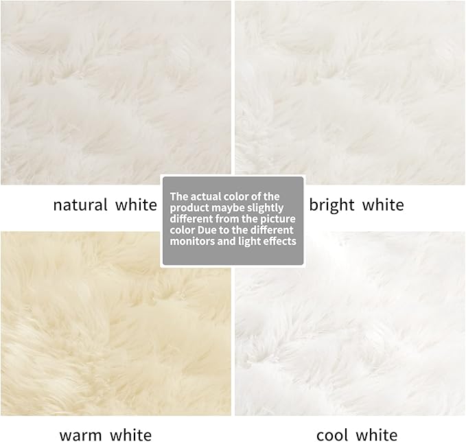 White Fluffy Round Fur Area Rug for Bedroom, Circle Faux Fur Rugs for Kids Room, Cute Fuzzy Nursery, Shaggy Circular Rugs Floor Carpets for Teens Girls Rooms Home Decor, 4 x 4 Feet